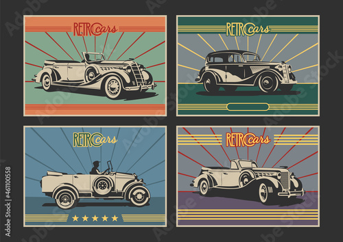 1910s, 1920s, 1930s Cars, Retro Auto Advertising Posters Stylization, Retro Colors and Styles