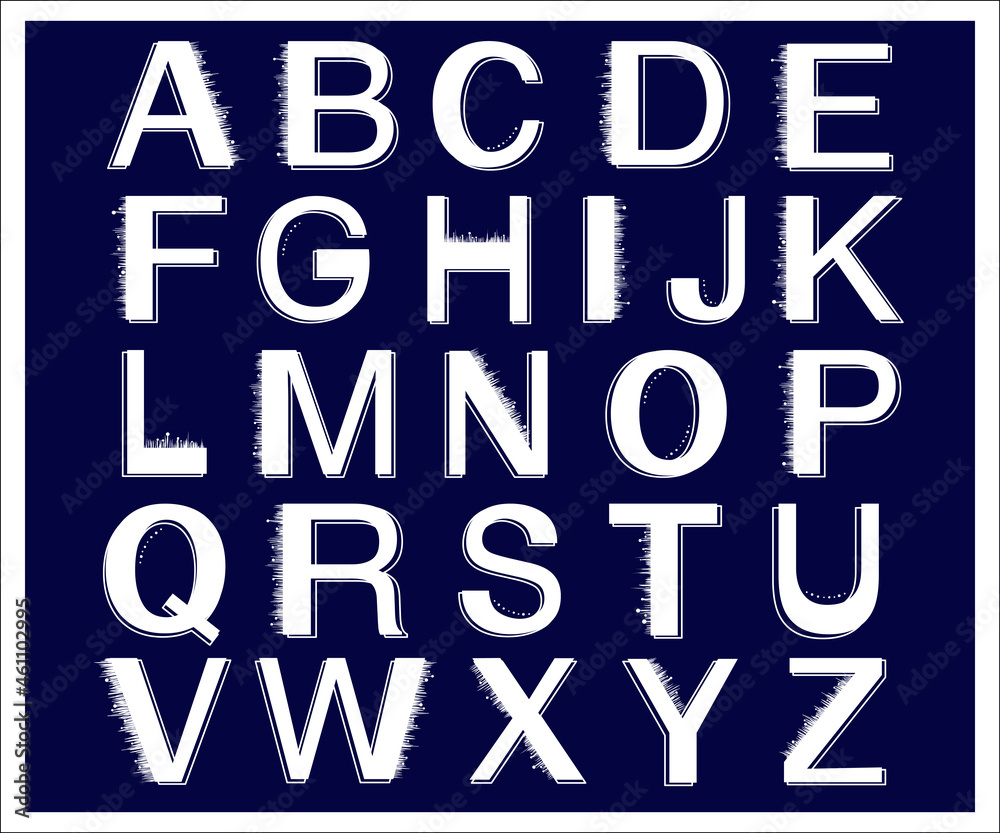 vector alphabet set, white font alphabet on blue background, winter frosty 