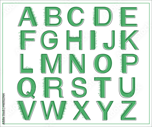 green alphabet letters, illustration of a alphabet, vector, alphabet with grass, green letters concept