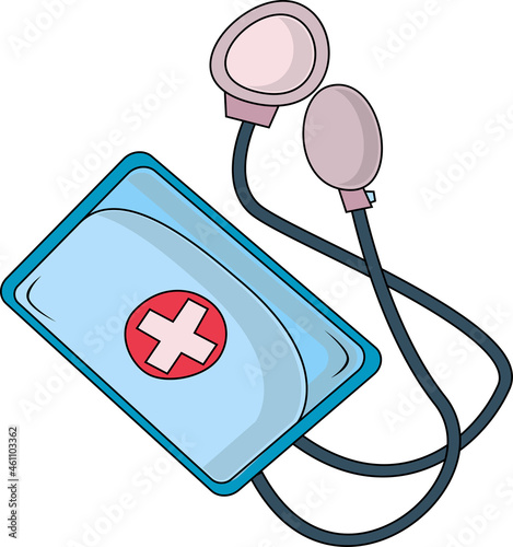 Medical electronic tonometer with a microscope. Automatic blood pressure monitor on a white background.
