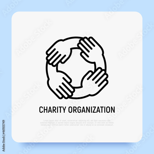 Teamwork, hands holding each other by wrist. Thin line icon. Collaboration, support, solidarity, effective work in group. Vector illustration.