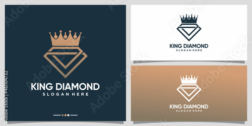 Diamond and king crown logo design with line art style Premium Vector