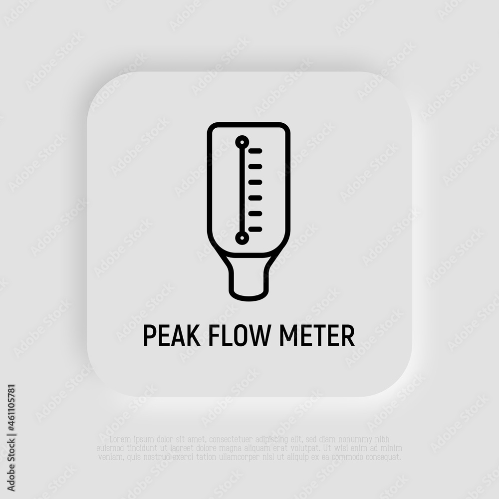 Peak flow meter thin line icon. Portable device for measuring air in