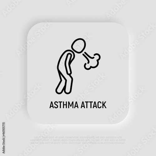 Asthma attack thin line icon. Shortness breathing. Symptom of respiratory disease. Modern vector illustration.