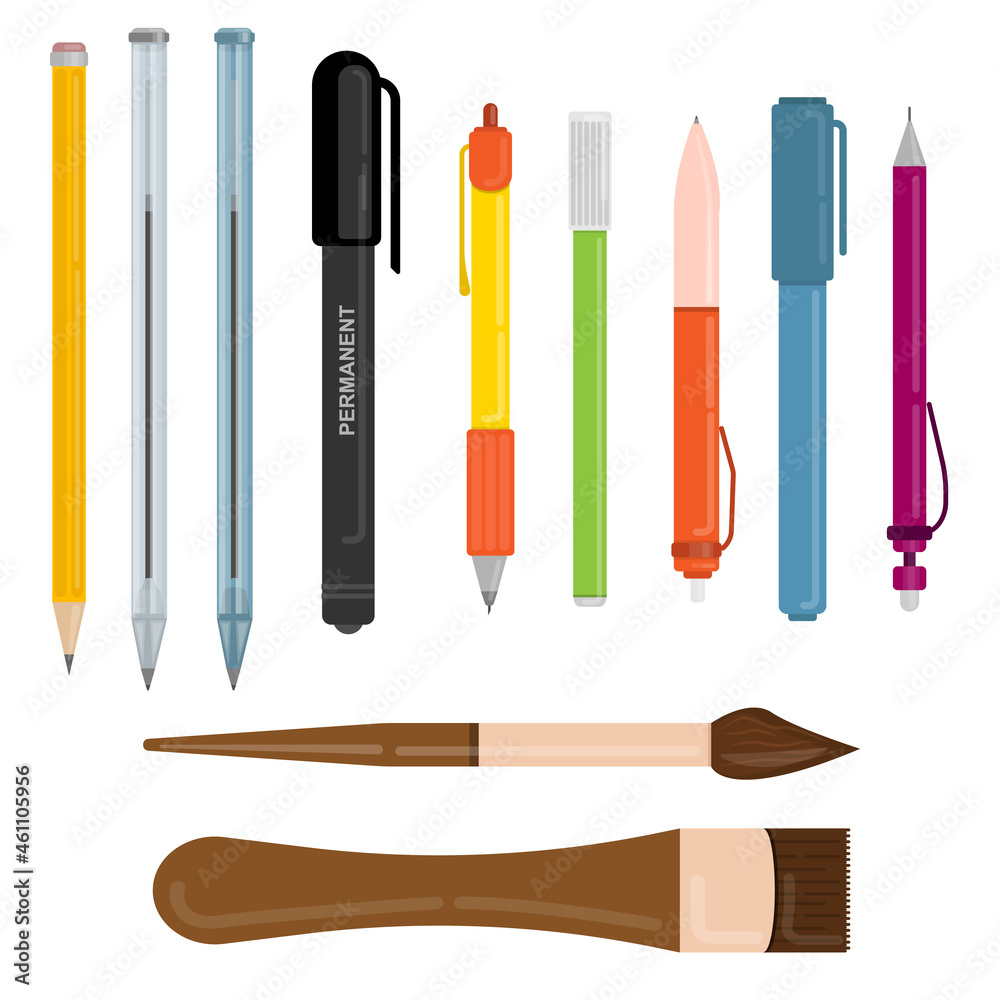 Set of pens and pencils tools artistic vector concept Set of pens and pencils tools artistic vector concept