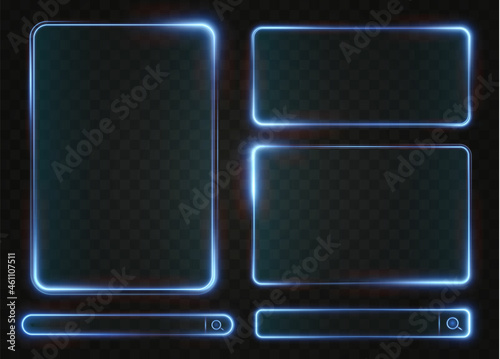Collection of futuristic hud light blue frame. Technological background. Light glass blue frames square, oval, rectangle, circle. HUD PNG. Vector Illustration.	
