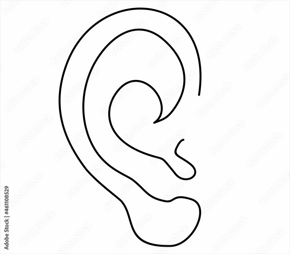 Drawing a continuous line. Ear on white isolated background. Linear style Drawing a continuous line. Ear on white isolated background. Linear style