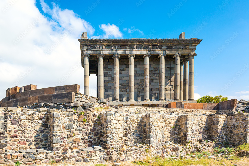 Naklejka premium Hellenistic ancient pagan Garni temple in Armenia. Sunny day