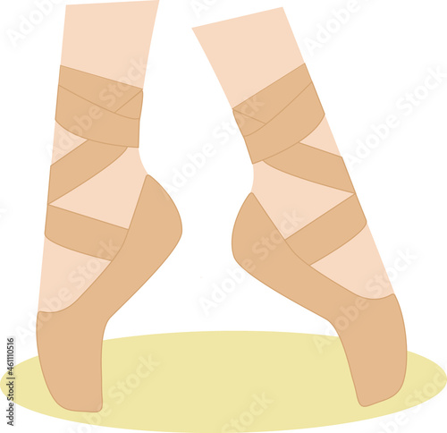 Ballerina`s  feet dancing. Dancing ballerina in pointers.Color vector file on white  background. photo