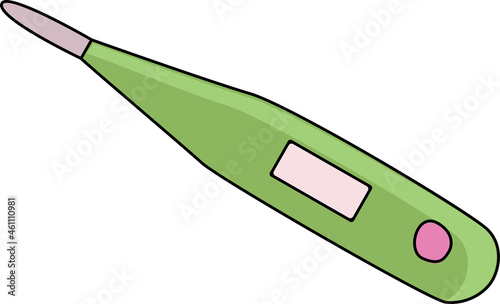 Electronic modern thermometer with insulation. Isolated on a white background. Top view of the digital thermometer. First aid kit.