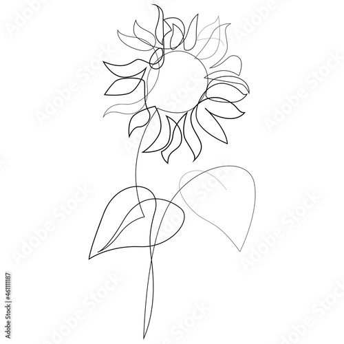 Continuous line sunflower logo. Sunflower single line vector illustration.