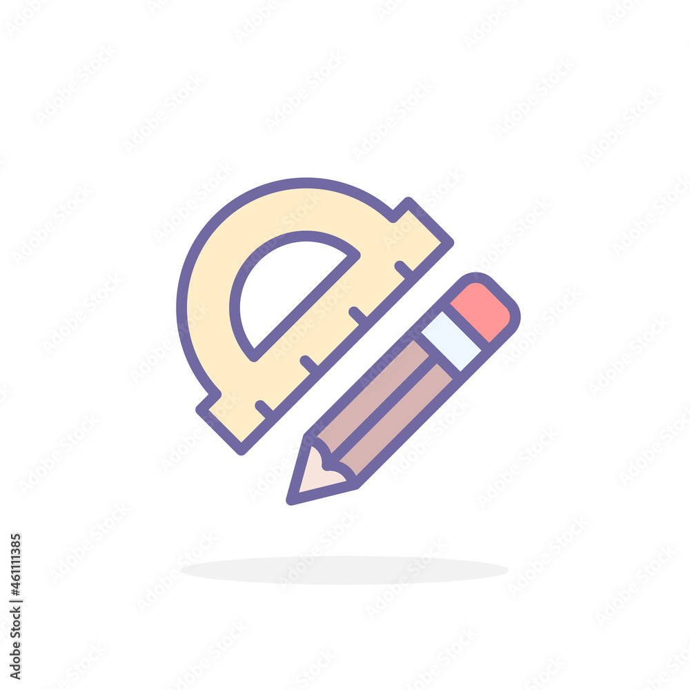 Ruler and pencil icon in filled outline style. Ruler and pencil icon in filled outline style.