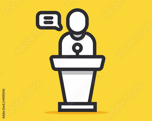speaker icon behind the podium. flat vector illustration