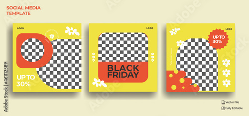 Creative Black Friday Social Media post banner or poster ads design template with a modern geometric shape in yellow pastel color