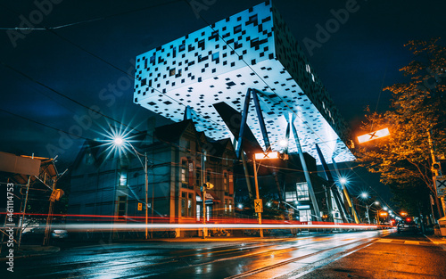 Photography McCaul Street at Night in Toronto with Light Streaks and Interesting Architectur