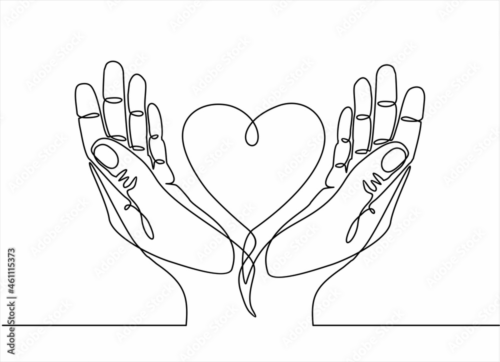 One continuous line drawing of hands holding heart.vector illustration One continuous line drawing of hands holding heart.vector illustration