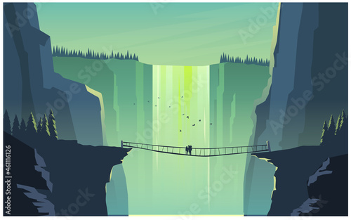 landscape waterfall with mountains Travellers 