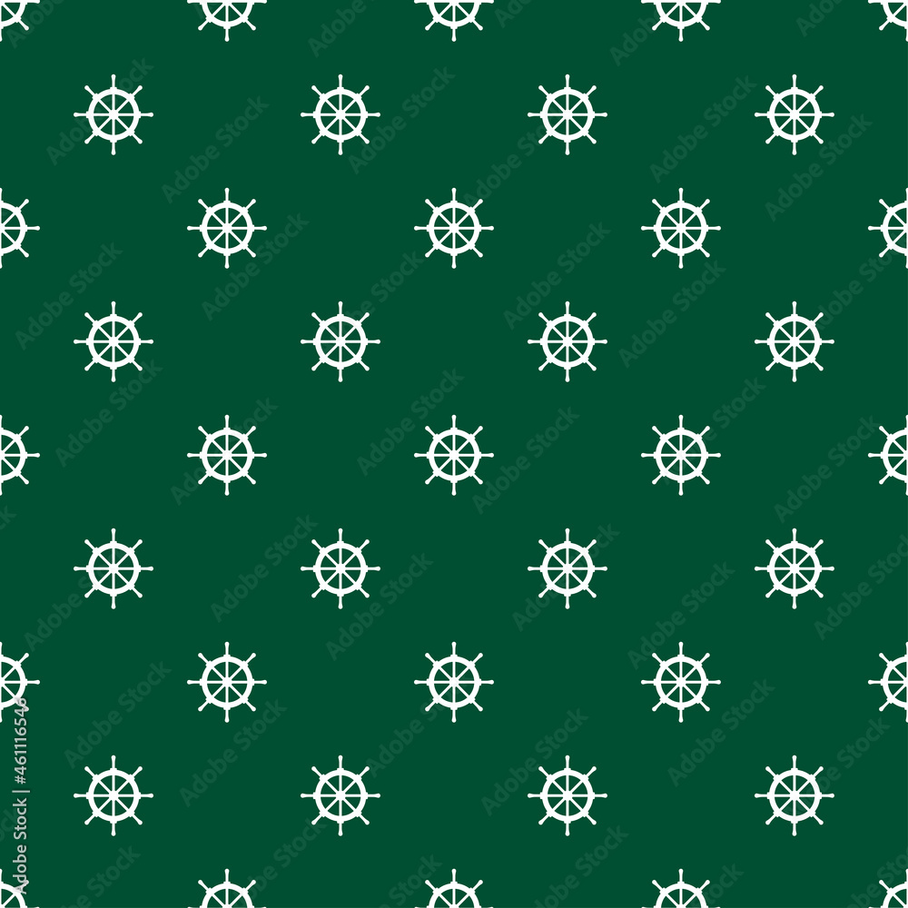 Green seamless pattern with white ship wheel. Green seamless pattern with white ship wheel.