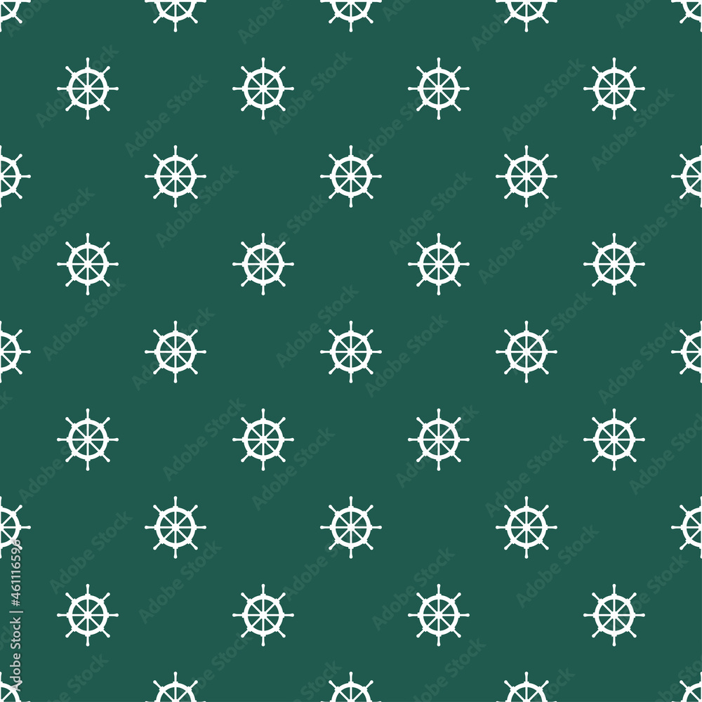 Green seamless pattern with white ship wheel. Green seamless pattern with white ship wheel.