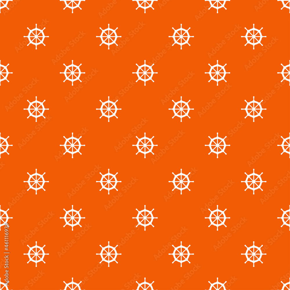 Orange seamless pattern with white ship wheel. Orange seamless pattern with white ship wheel.