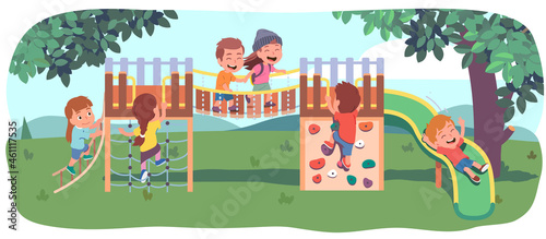 Big children playground. Happy kids having fun