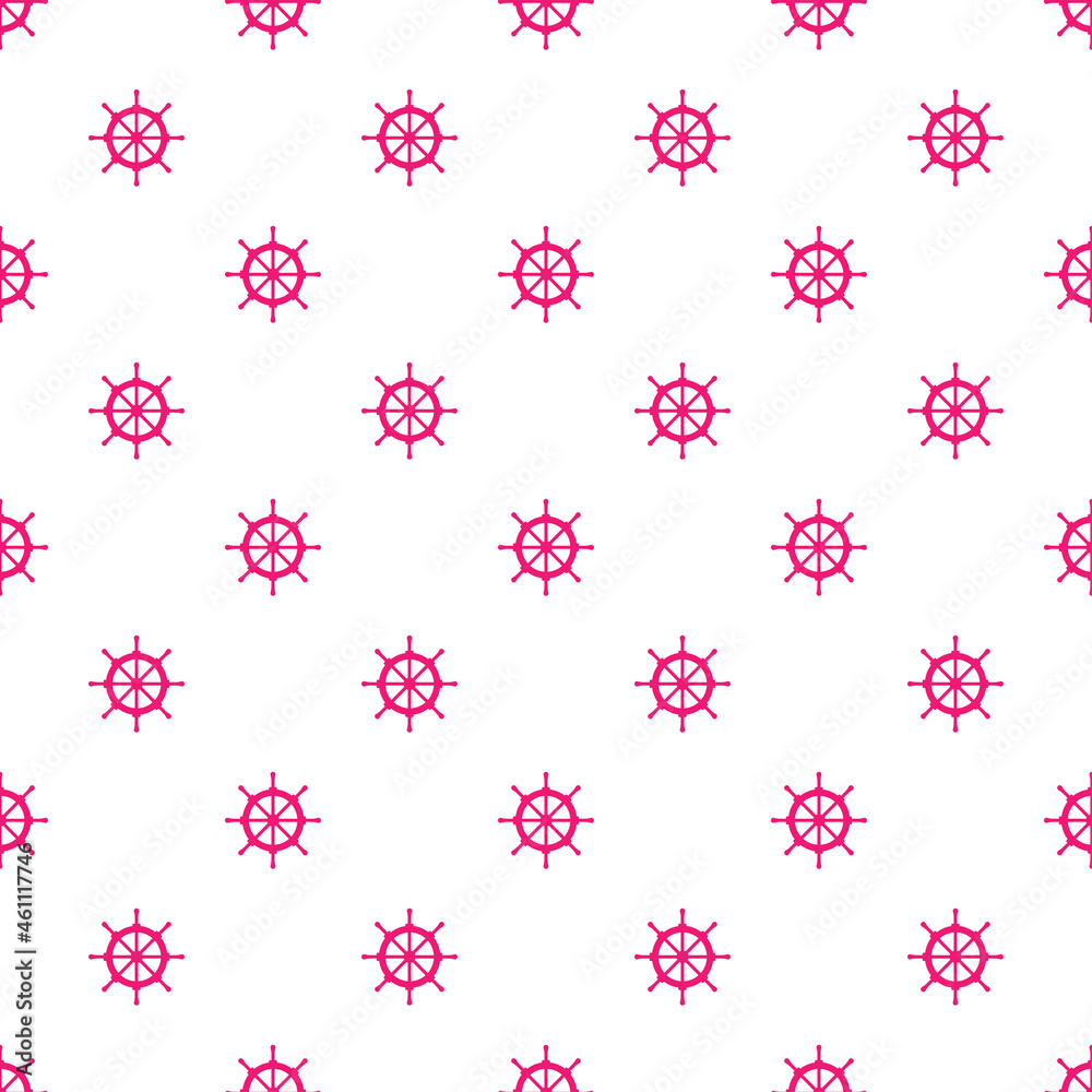 White seamless pattern with pink ship wheel.