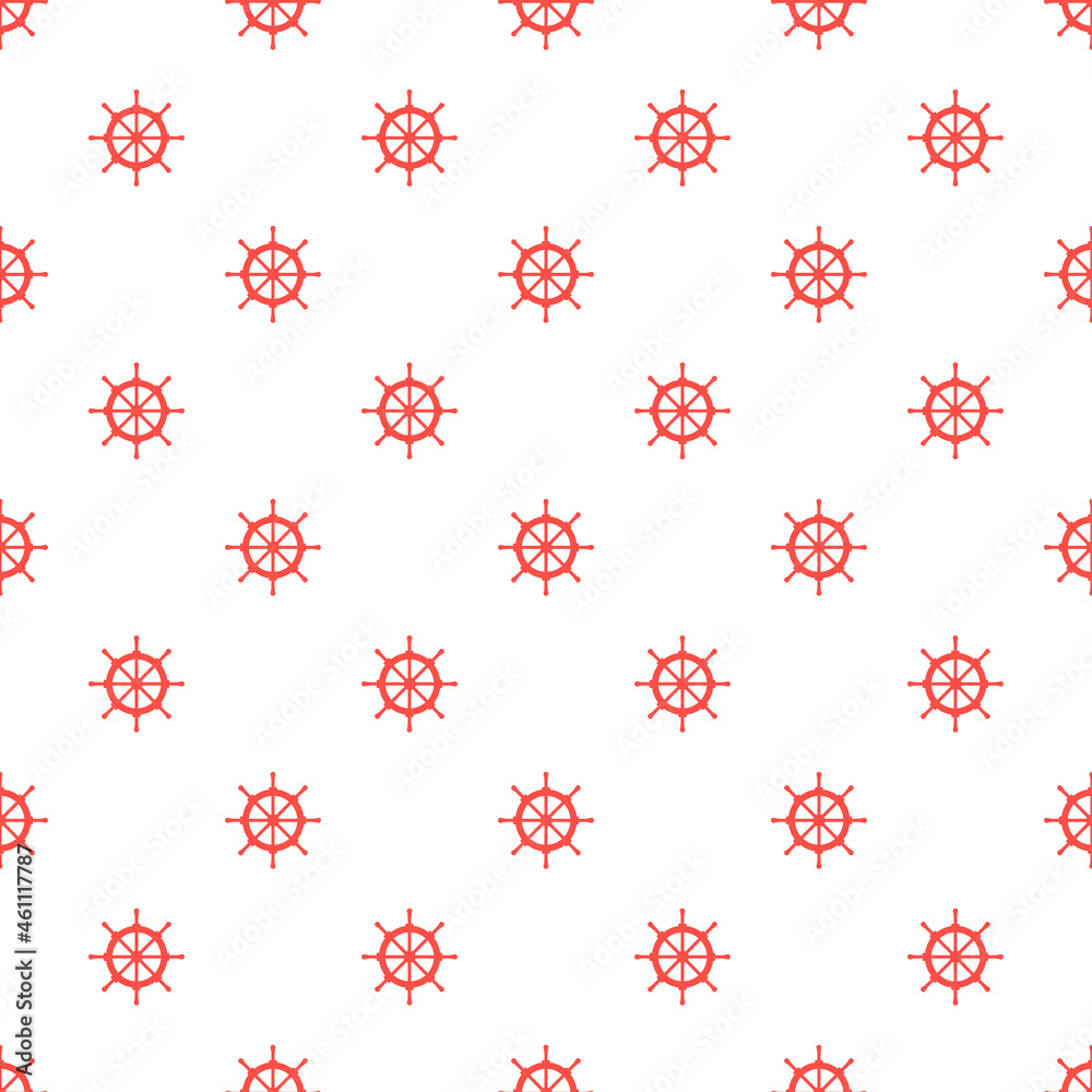 Seamless pattern with red ship wheels