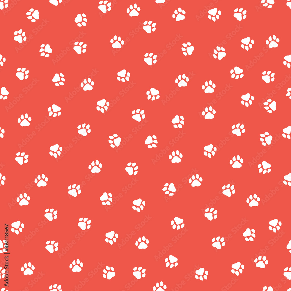 Red seamless pattern with white paws.