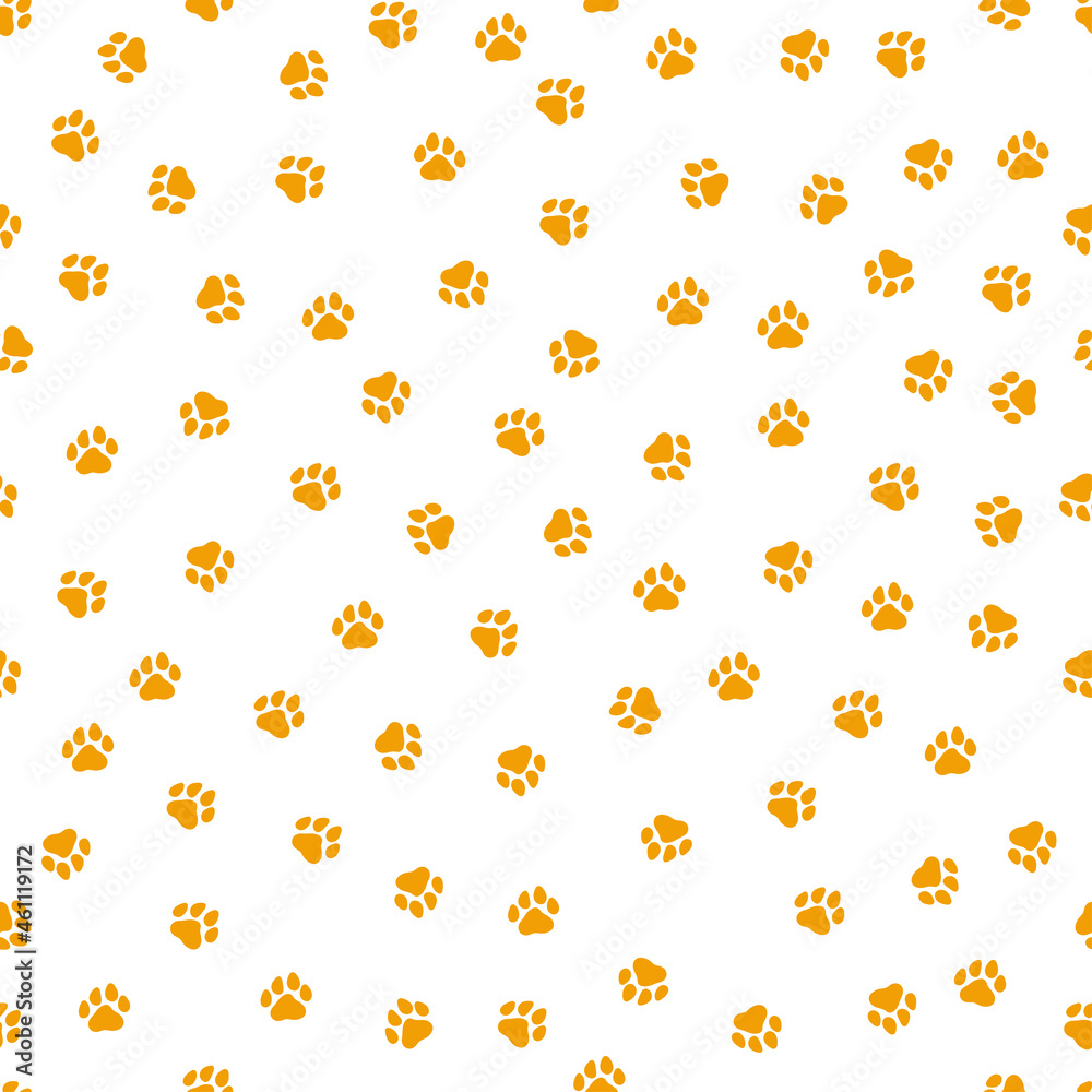 White seamless pattern with orange paws.