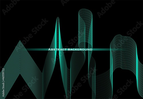 Abstract dark background with linear glowing waves, template for banner, cover, leaflet, landing page. Elegant style. 