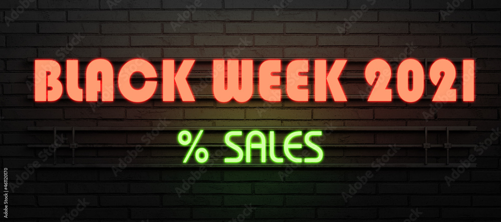 neon sign with message BLACK FRIDAY 2021 SALES on a dark brick wall background neon sign with message BLACK FRIDAY 2021 SALES on a dark brick wall background