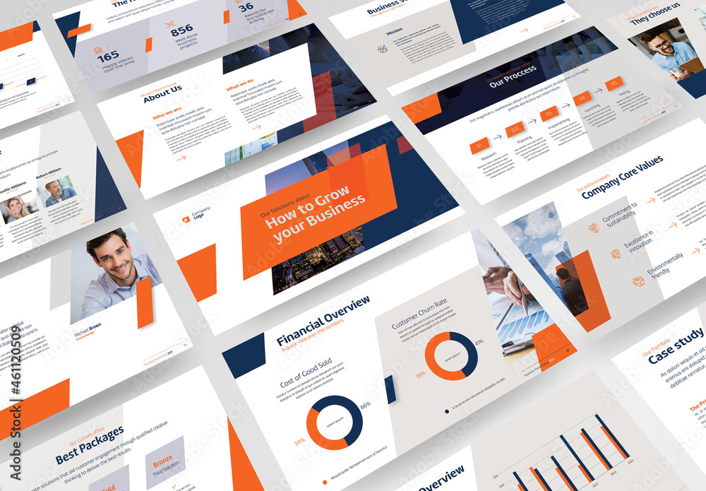 Business Company Presentation with Blue and Orange Accents Stock ...