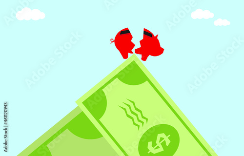 Concept of bankruptcy, recession, money loses value