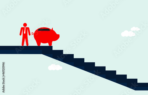 Concept of bankruptcy, recession, money loses value