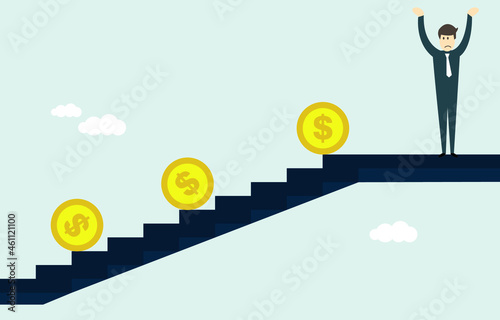 Concept of bankruptcy, recession, money loses value