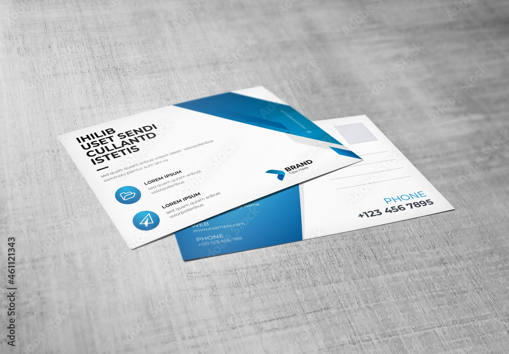 Postcard Invitation Layout with Blue Accents Stock Template | Adobe Stock