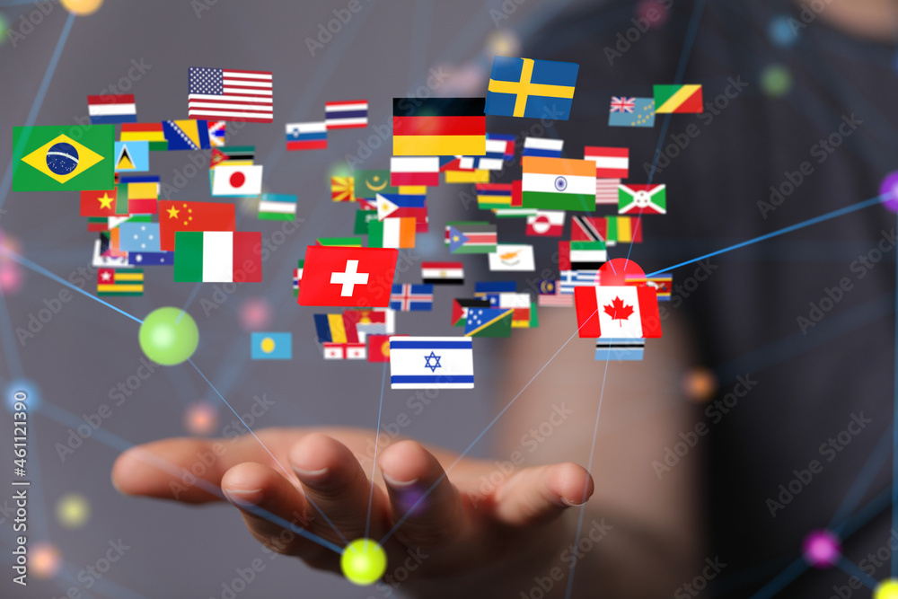 World map with all states and their flags World map with all states and their flags
