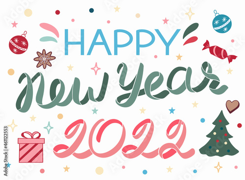 Happy New Year vector lettering illustration. Perfect for logos, emblems, invitation, greeting card, t-shirt, prints and posters.