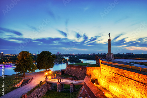 Kalemegdan Fortress and Victor Monument at Dusk, Belgrade photo