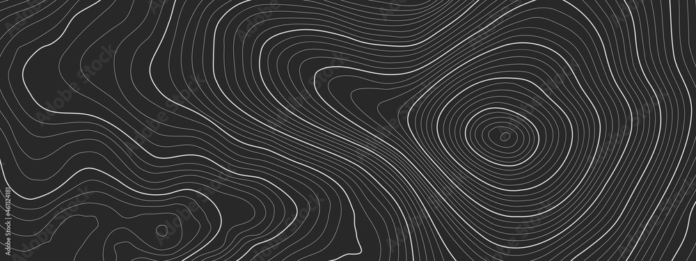 The stylized height of the topographic map contour in lines black an white colors. The concept of a conditional geography scheme and the terrain path. Ultra Wide Size. Vector illustration.