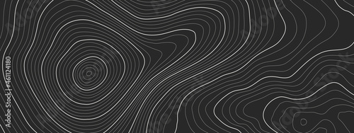The stylized height of the topographic map contour in lines black an white colors. The concept of a conditional geography scheme and the terrain path. Ultra Wide Size. Vector illustration.