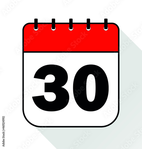 Day 30 red - Calendar Icon - Vector Illustration