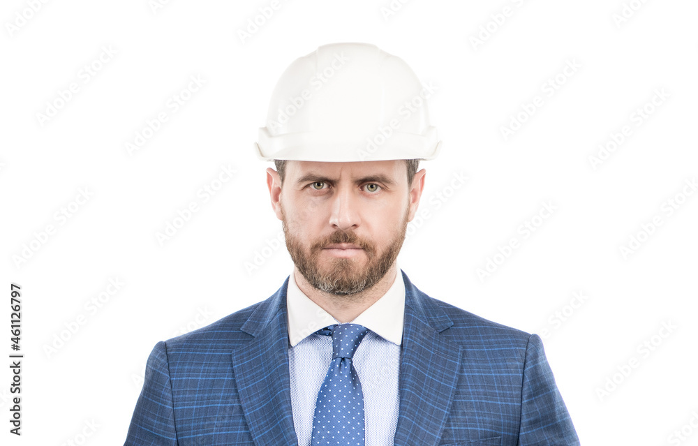 Reliable building. Portrait of engineer. Civil engineer with serious face. Constructor