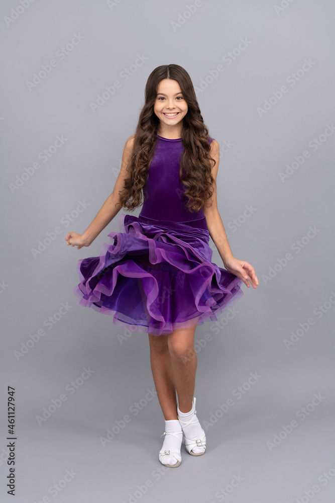 cute happy teen girl with long curly hair dancing in ballroom dress full length, youth cute happy teen girl with long curly hair dancing in ballroom dress full length, youth