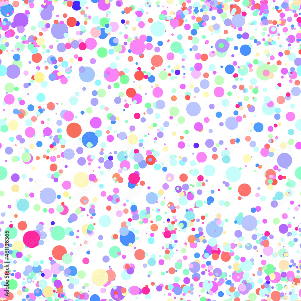 Abstract hand drown polka dots background. White dotted seamless pattern with rainbow circles. Template design for for Birthday, party holiday, banner, textile, fabric. Summer confetti illustration Abstract hand drown polka dots background. White dotted seamless pattern with rainbow circles. Template design for for Birthday, party holiday, banner, textile, fabric. Summer confetti illustration
