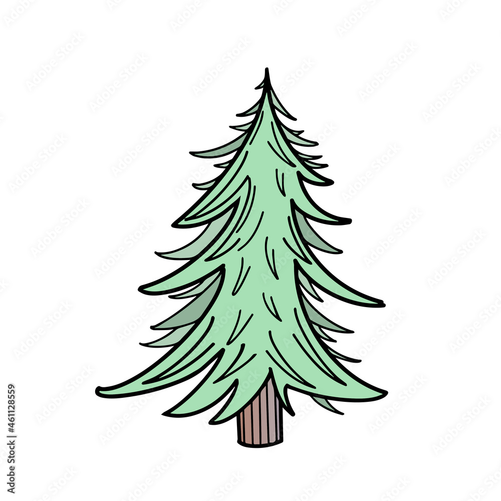 Hand drawing fir tree in forest for Christmas. Doodle drawing element for design of postcard, banner, poster, advertisement. Vector illustration. Hand drawing fir tree in forest for Christmas. Doodle drawing element for design of postcard, banner, poster, advertisement. Vector illustration.