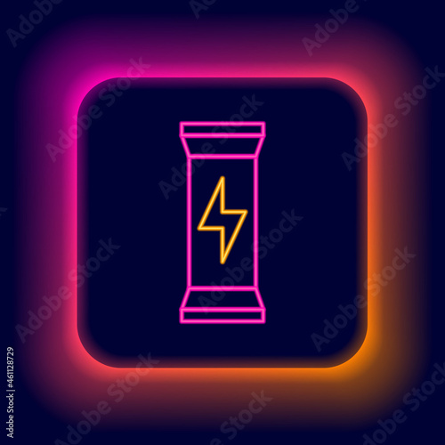 Glowing neon line Sports nutrition bodybuilding proteine power drink and food icon isolated on black background. Colorful outline concept. Vector