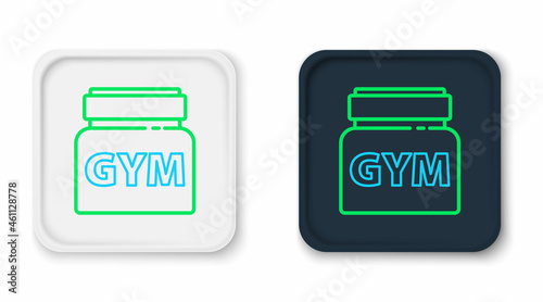 Line Sports nutrition bodybuilding proteine power drink and food icon isolated on white background. Colorful outline concept. Vector