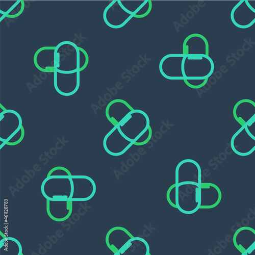 Line Sports nutrition bodybuilding proteine power drink and food icon isolated seamless pattern on blue background. Vector