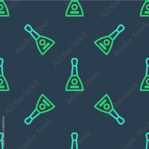 Line Musical instrument balalaika icon isolated seamless pattern on blue background. Vector